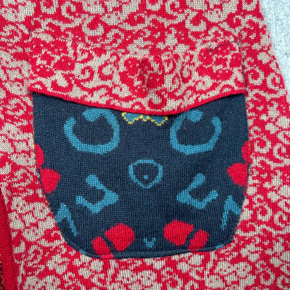 Paparazzi Cardigan Sweater Womens XL Red Mixed Print‎ Wool Blend Boho full zip - Picture 9 of 16